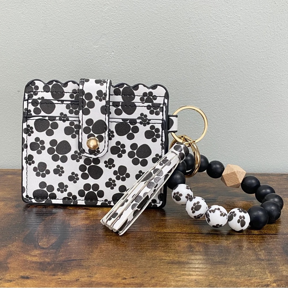 Paw Print - Silicone Bracelet Keychain with Scalloped Card Holder